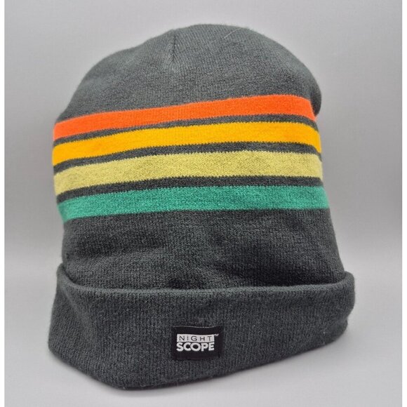 Night Scope Men's Gray Striped Beanie Hat With Headlamp One Size Work Outdoors - Picture 5 of 7